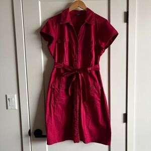 Women's Red Button-Front Shirt Dress with Tie Waist - Tomato Girl Casual Summer